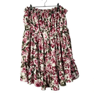 Boutique White & Pink Rose Floral Strapless Mini Dress 2X
